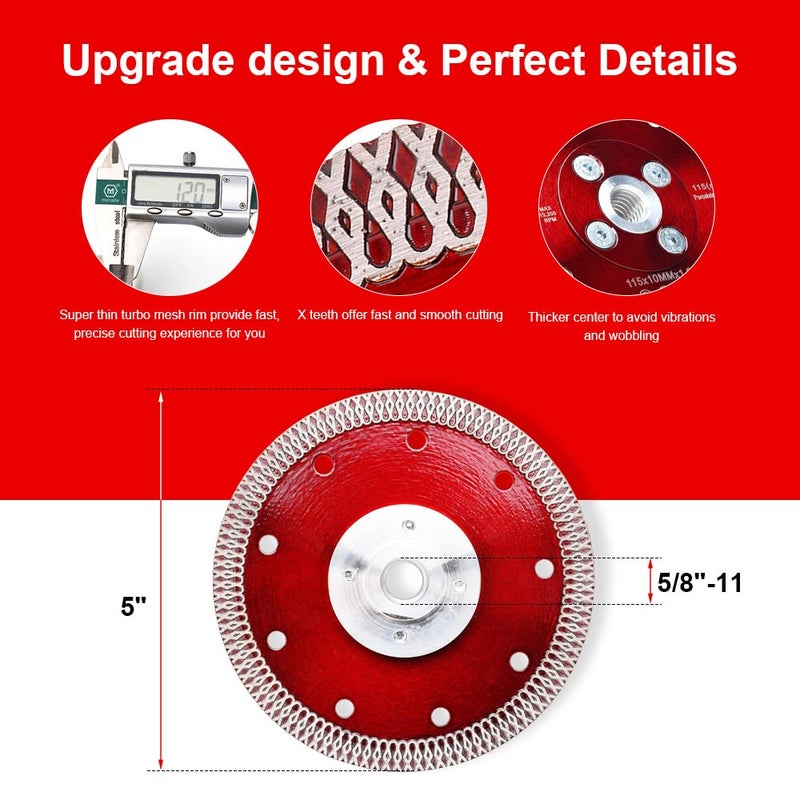 Casaverde 5 in Super Thin Diamond Porcelain Saw Blades Tiles Blades with Arbor 5/8â€œ-11 Flange for Cutting Porcelain Tiles Granite Marbles(F-SX-5) - Image 5